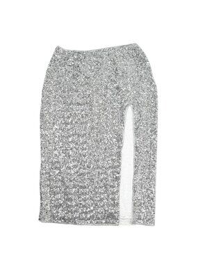 Oseree Sequined Midi Skirt in Silver